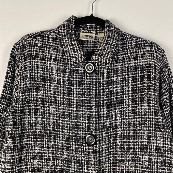 Chicos Design Tweed Jacket Womens 0 US 4 / Small Black White Three-Button - Picture 2 of 8